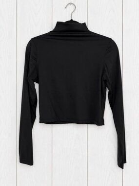 Yogalicious L Womens Black Mock Neck Long Sleeve Cropped Pullover Active Top